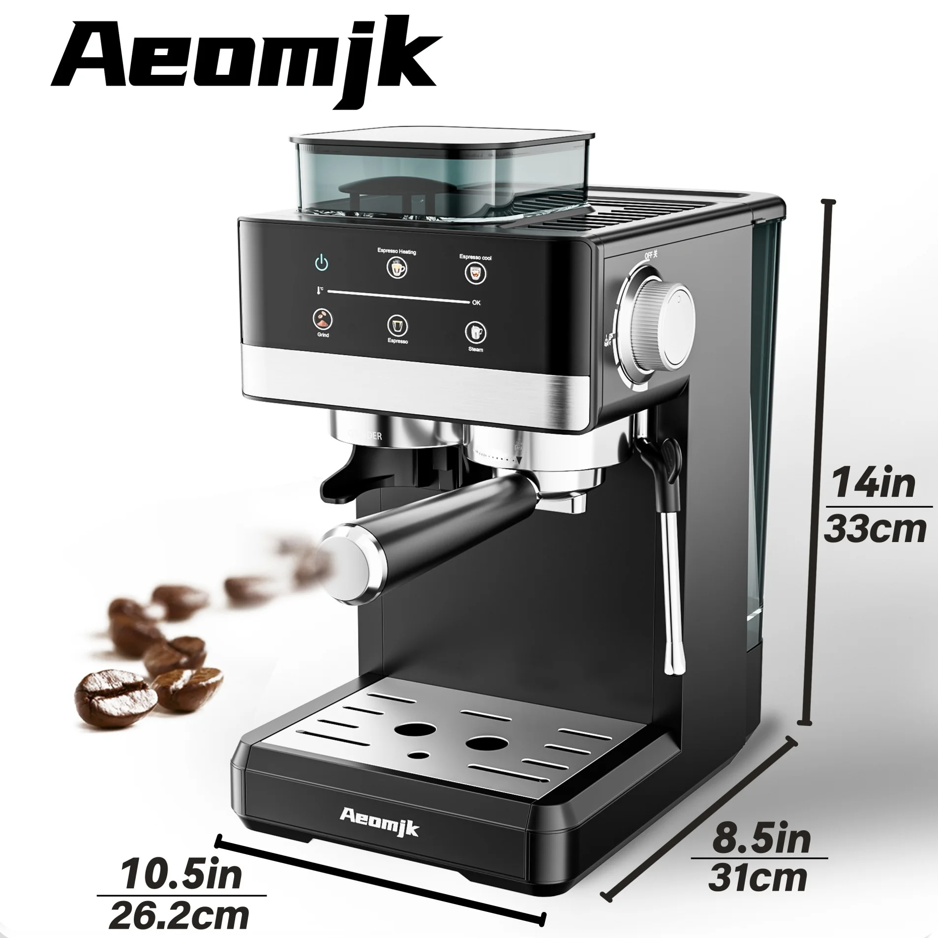 Aeomjk Hot and Cold Dual-Extract Semi-Automatic Grinding All-In-One Espresso Machine, 1.8L Water Tank, 20Bar Pressure, Steam Milk Foaming Machine 4
