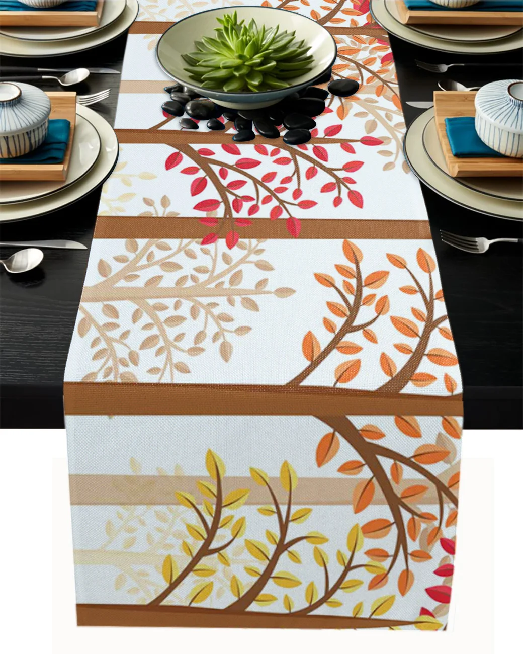 

Осенние листья в багажнике дерева, льняные настольные дорожки, аксессуары для столового стола, столовая дорожка, товары для свадебной вечеринки
