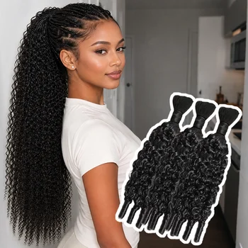 Burmese Curly Human Braiding Hair for Boho Braids 120g/2 Bundles Deep Wave Bulk Human Hair Unprocessed Burmese Curly Spiral Curly Ends Bulk 1