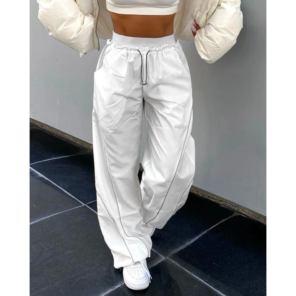 Women's Fashion High Waist Wide Leg Pants Women Drawstring Pants Casual Work Out Pants traf Outifts Jogging Femme Sports Pants