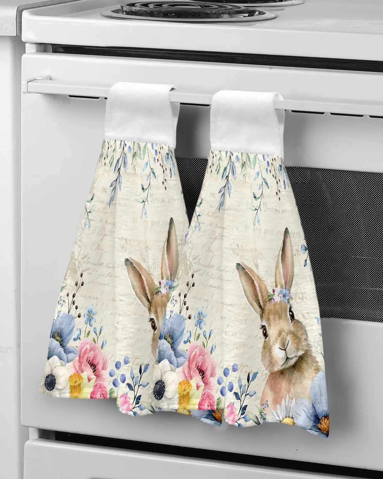 

Easter Bunny Spring Flowers Hand Towels Kitchen Bathroom Hanging Cloth Quick Dry Soft Absorbent Microfiber Towels