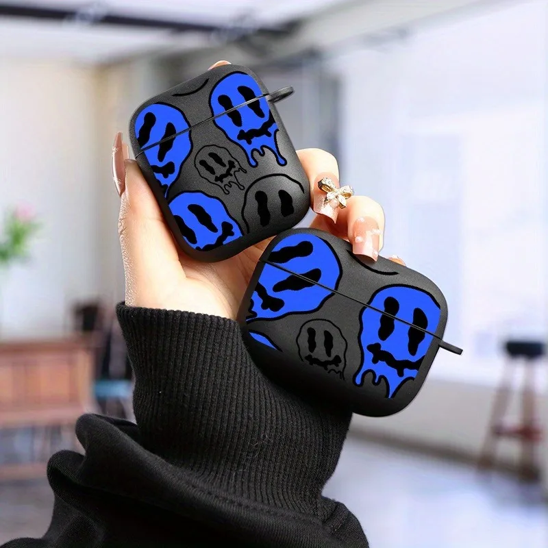 Blue Black AirPods Case with Keychain for Wireless Earphones