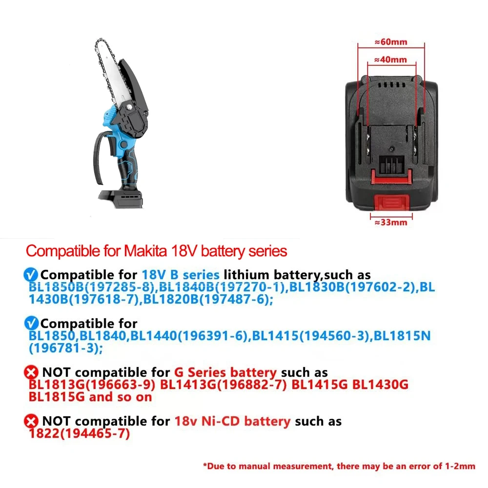 Mini Chainsaw 4/6InCordless Woodworking Handheld Garden Electric Saw Cutting Power Tool Fit Makita/Dewalt/Milwaukee 18V Battery 5