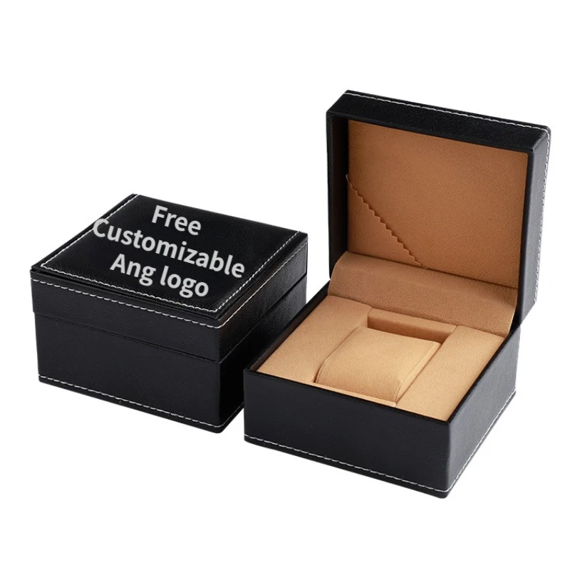 

High Quality Leather Fine Decoration Customizable Logo Black White Thread Plush Brown Inside Single Watch Organizer Watch Case