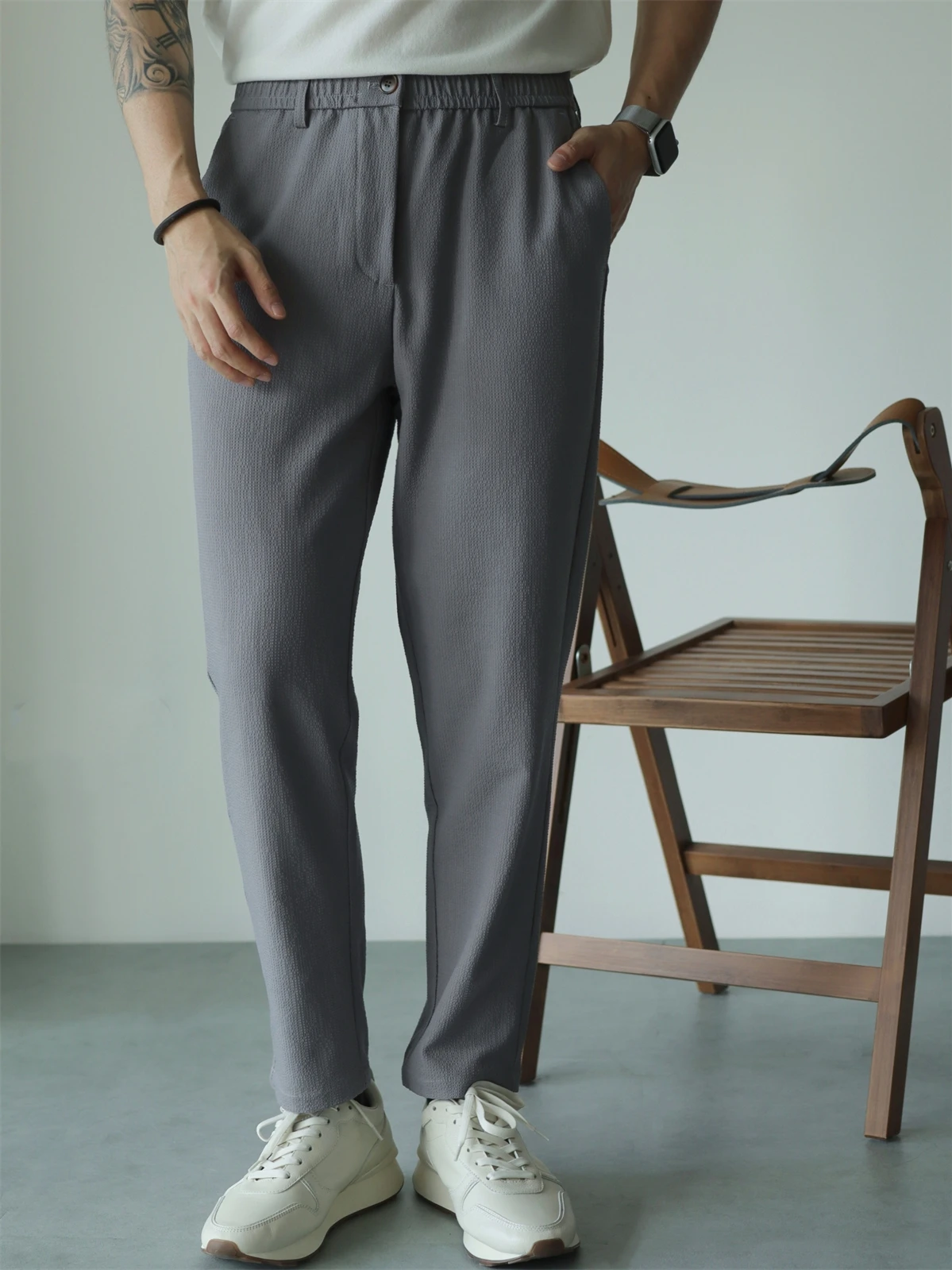 YUXIAN Cool And Wrinkle Resistant Tapered Cropped Pants With BuBBle Wrap
