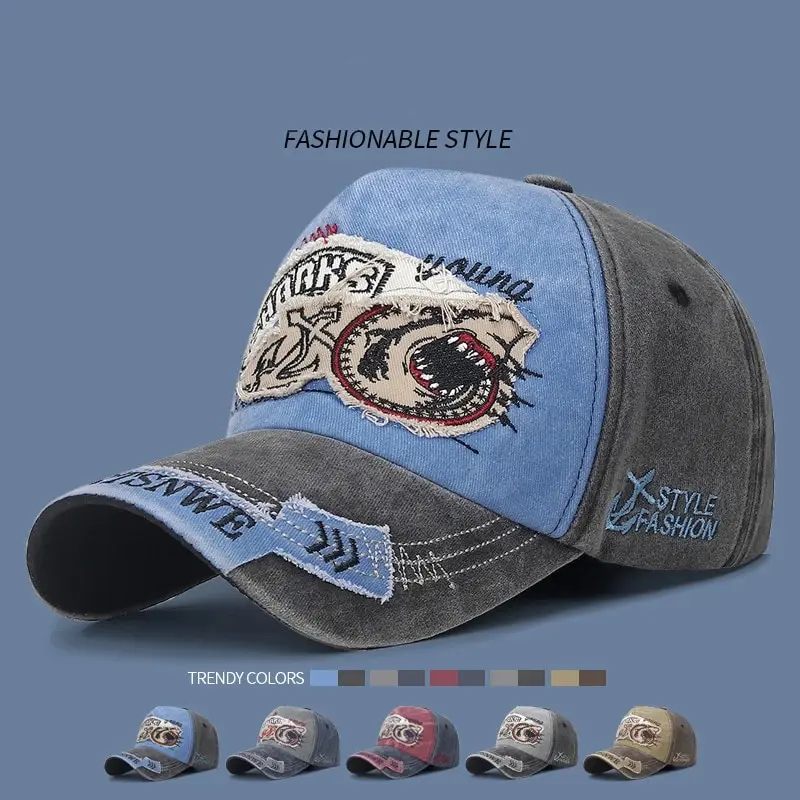 Sun Cap Four Seasons Washed Vintage Distressed Curvy Brimmer Cap Men's Women's Fashion Patch Embroidery Sun Cap Adjustable