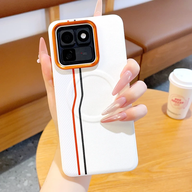 Magnetic PU Leather Colored Splicing Ultra-Thin Protective Smartphone Cover