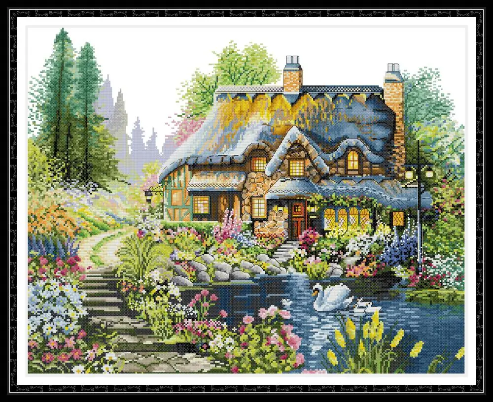 

Cross-embroidered landscape villa living room bedroom painting, 11CT/14CT hand-embroidered