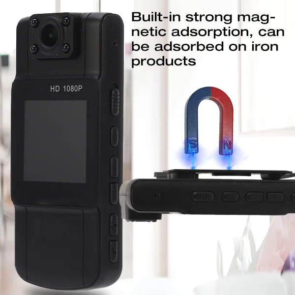 Videocamera Indossabile 1080P Con Infrarossi Per Agenti, Obiettivo Ruota 180°, Display 1,54 Pollici, Batteria 1000mAh Per 7 Ore