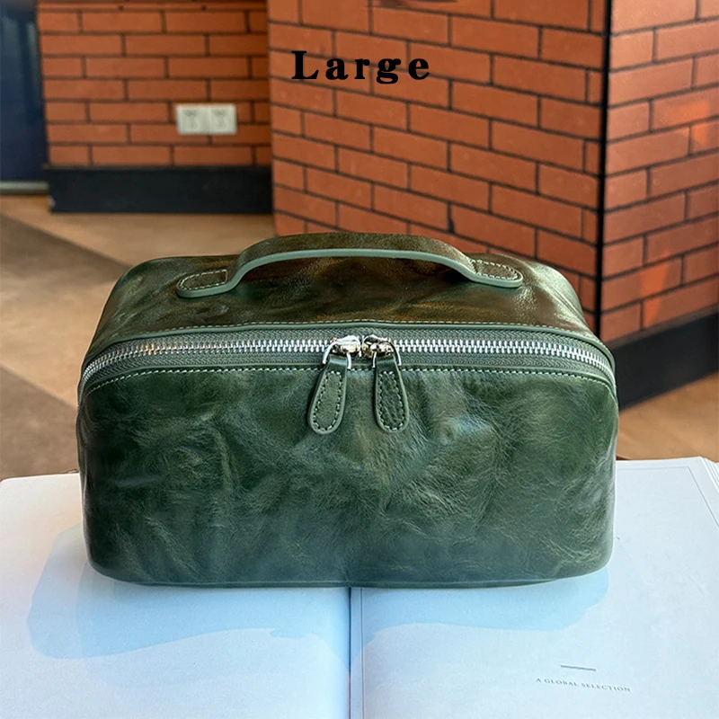 Kosmetiktasche aus echtem Leder, Krokodilprägung, Rindsleder, Reise-Kulturbeutel, großes Fassungsvermögen, Organizer mit breiter Öffnung, modisch – Detail 19