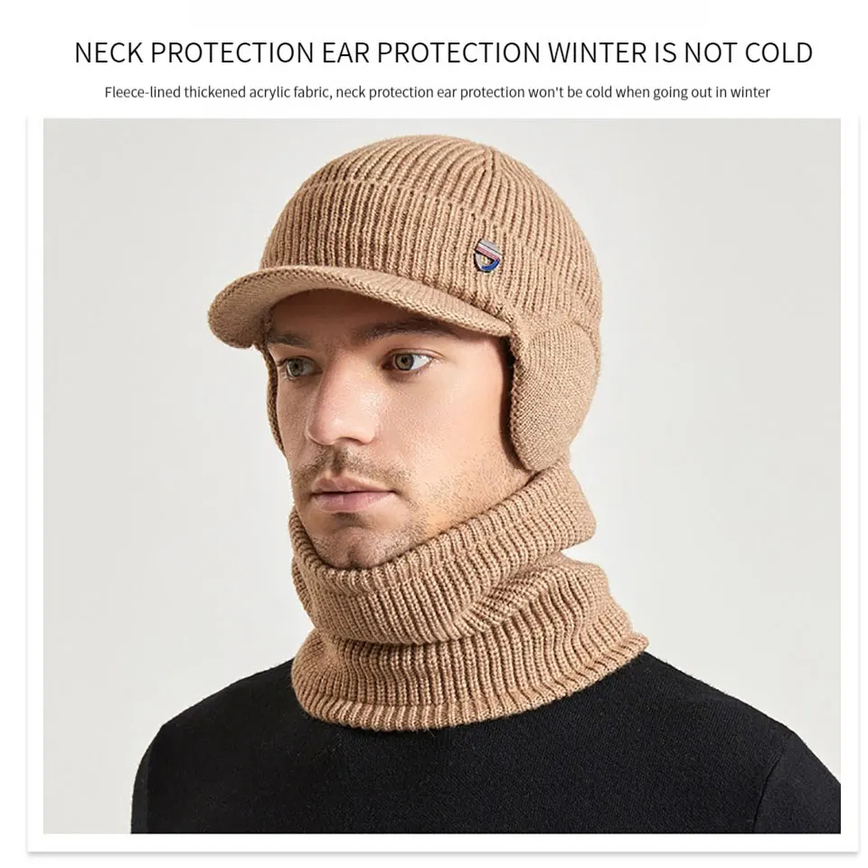 Winter Knitted Hat Scarf Set Pullover Ear Protection Outdoor Sports Bicycle Skiing Running Men Women