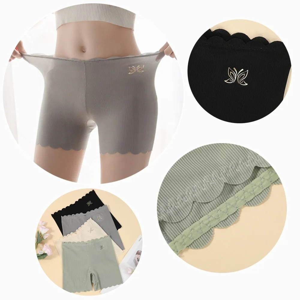 Ice Silk Seamless Safety Short Pants Summer Women Plus Size Safety Shorts Under Skirt Panties Wavy Edge Satin Boxers Underwear