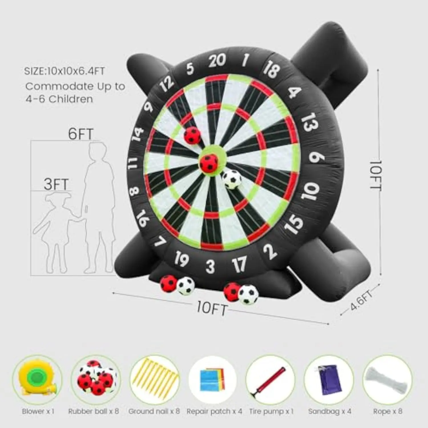 10ft Adult Inflatable Football Dart Board/Giant Football Game with 8 Blowers for Camping Events and Parties
