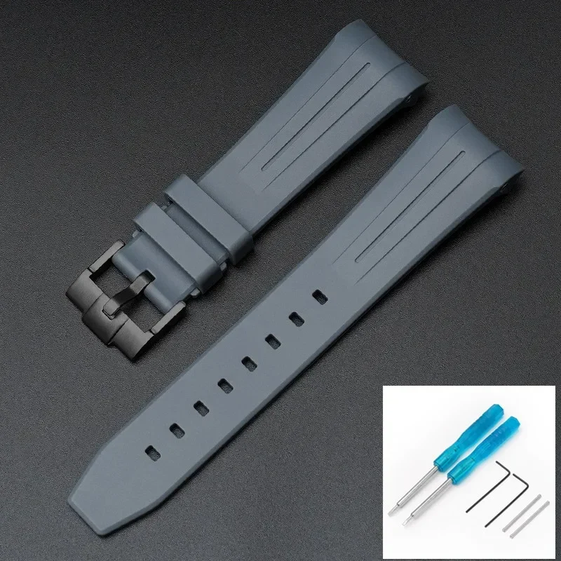 Premium Rubber Strap with Stainless Steel Buckle - 22mm Curved Interface Watch Band