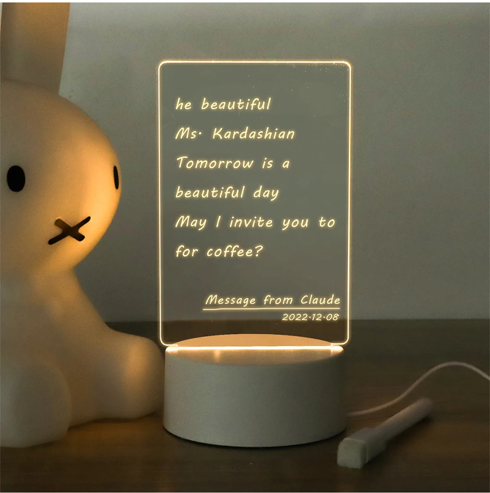 Description Picture 6 of itemHandmade Writing Board Decorative Ornament Acrylic 3D Visual Desk Lamp Creative LED Writing Board Notepad Girlfriend Boys Gift
