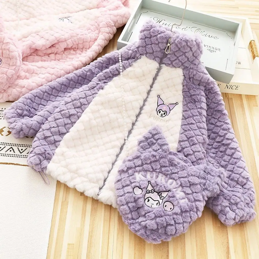 New autumn and winter clothes girls thickened hooded plus fleece sweater coat pockets female baby Kids cardigan