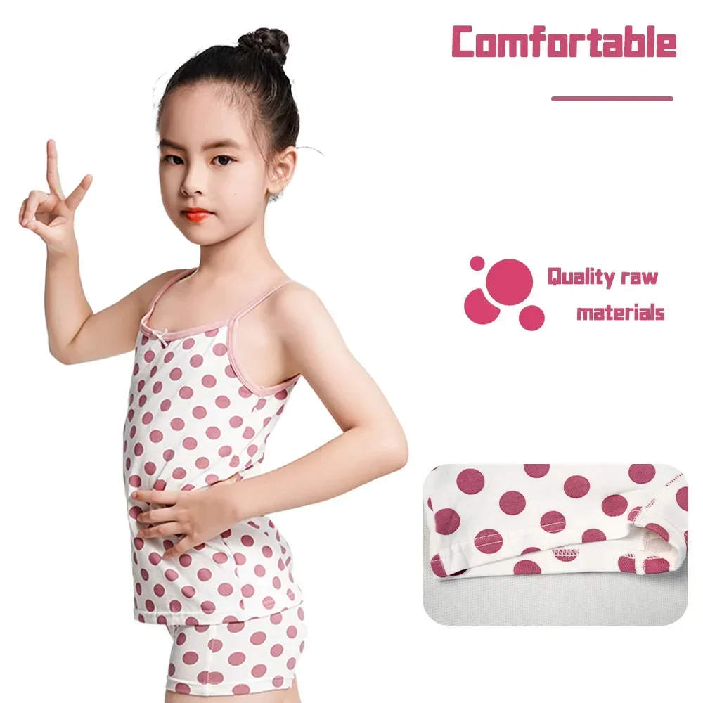2025 Girls Cotton Tank Tops Underwear Young Teens Lingerie Kids Cartoon Vest Shorts Loungewear Set Children Undershirts 4pcs/lot 4