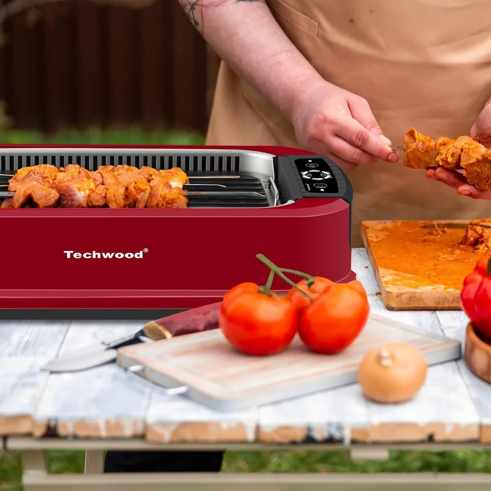 Indoor Smokeless Grill, Techwood 1500W Electric Indoor Grill with Tempered Glass Lid, Portable Non-stick BBQ Korean Grill 6