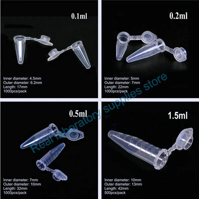 100/200/500/1000pcs Lab PCR / EP Plastic Centrifuge Tube with Joint Cap 0.1/0.2/0.5/1.5/2/5/7/10/15ml