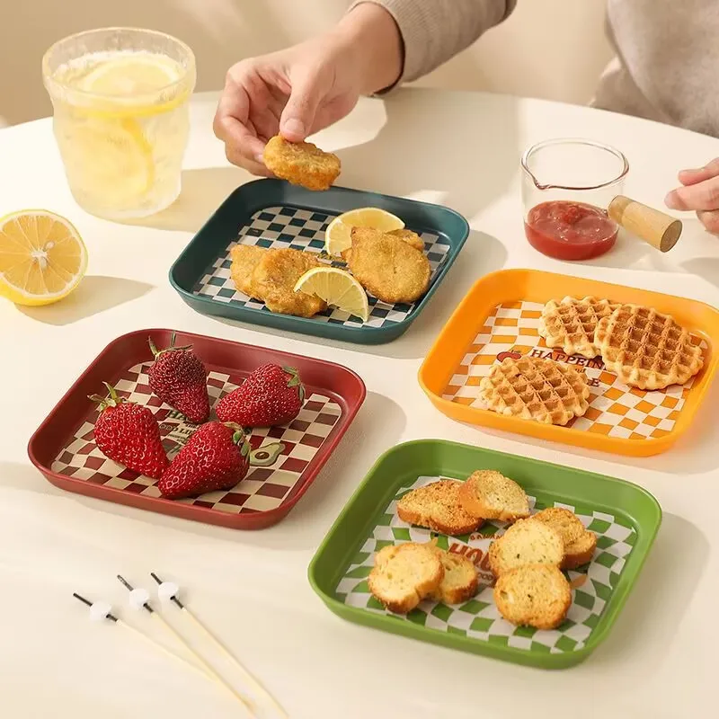 

4 Pcs Food Tray Fruit Snack Candy Nut Serving Tray Food Organizer Tableware Plastic Dish Snack Container Breakfast Plate