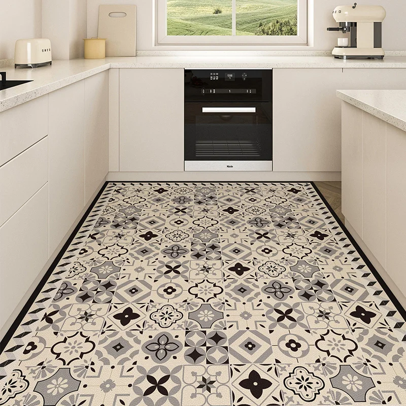 Kitchen Rug Large Area Waterproof Oil-proof PVC Leather Carpet for Living Room Home Decoration Retro Pastoral Door Mat ковер 러그