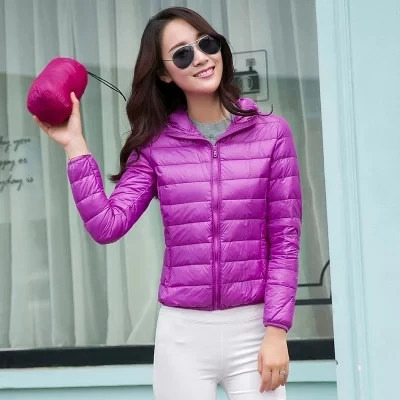 Women's Winter Ultra Light Down Jackets Hooded Slim Packable Down Coats Lady Autumn Winter Down Parkas Woman Outerwear JK-635