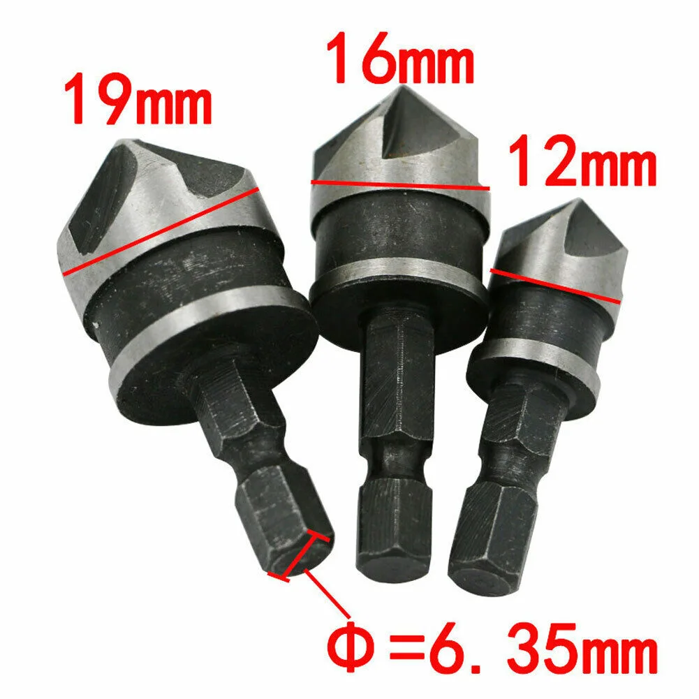

Tool Countersink Drill Bit 12mm 16mm 3 Pcs 5 Flute Cutter Accessories Carbon Steel Countersink Drill Brand New