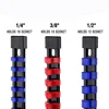 3 PCS Socket Organizer 1/2 3/8 1/4 inch Drive Socket Rail Holders Heavy Duty Socket Racks, Black Rails with Red Blue Black Clips 3