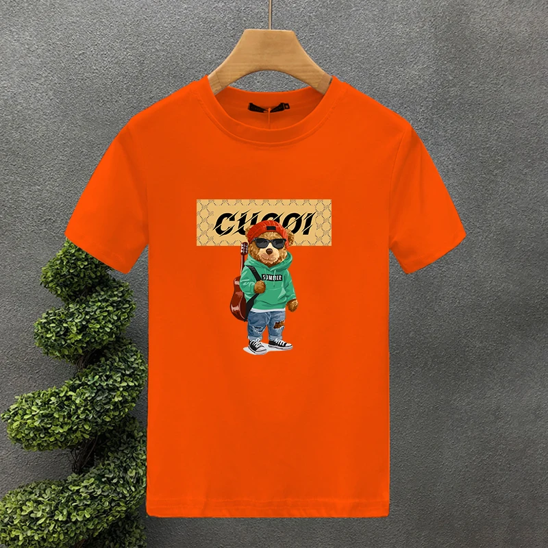 Guitar Bear Brand100% Cotton High Quality Print Couple Tees Summer Haruku For Men/Women Short Sleeve T-shirt Asian Size_voghion.com