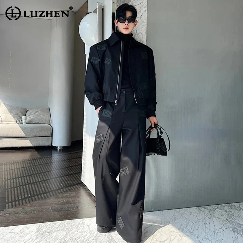 

LUZHEN Trendy Men's Leather Pleat Splicing Design Original Two-piece Sets 2024 High Street Stylish Jackets Elegant Pants 41e658