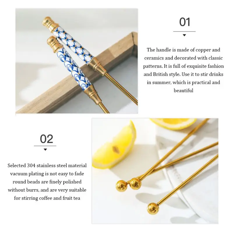 Cocktail Stirrers 304 Stainless Steel Cocktail Stirrer Ceramic Long Handle Cocktail Stirring Sticks Bar Puddler Martini Stirring Rod Bar Tools