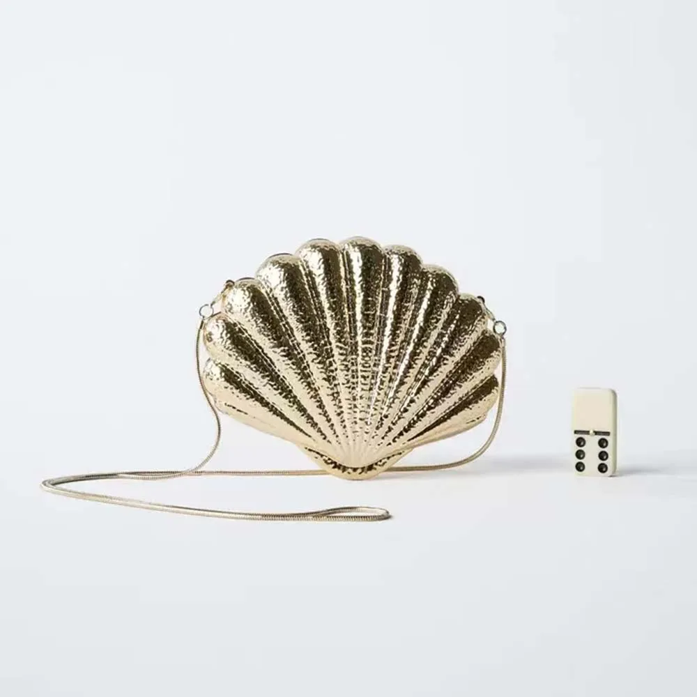 2025 Women Gold Shell Bag Cute Acrylic Evening Clutch Bag With Strap For Wedding Party Small Purses Designer Handbags