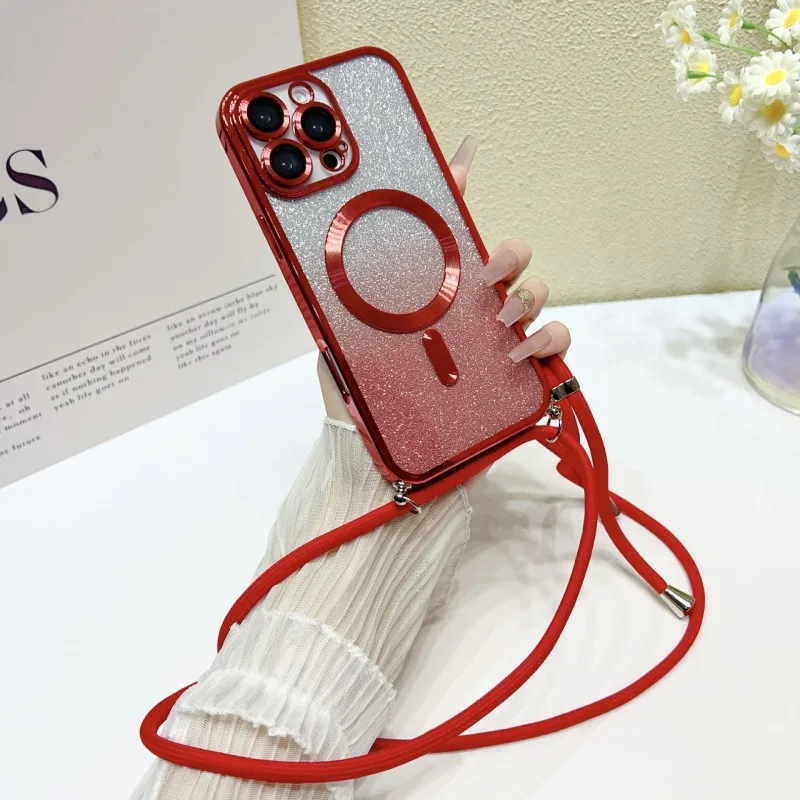 Glitter Clear Plating Magnetic Shockproof Crossbody Strap Case