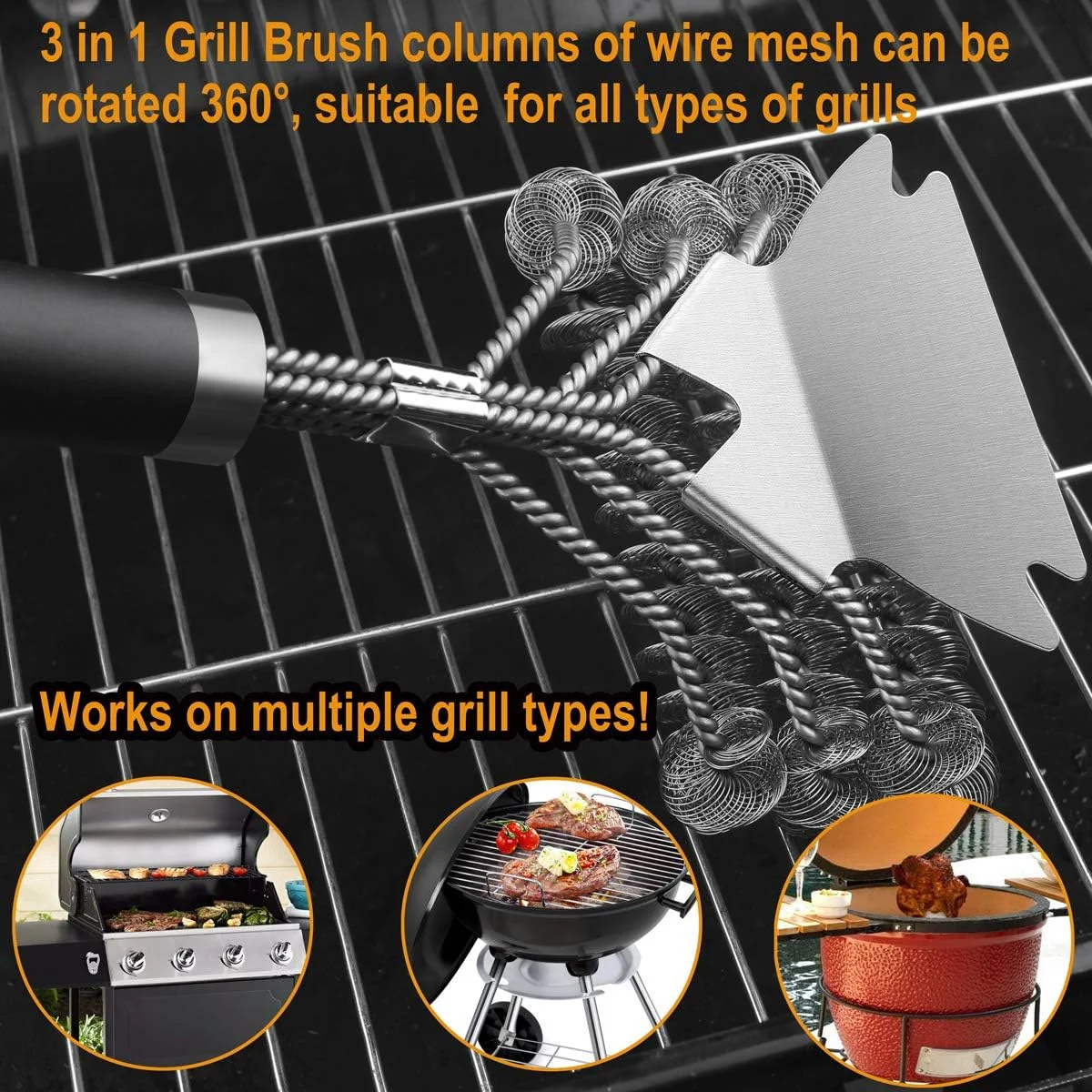 Stainless Steel Bristle-Free Grill Cleaning Brush with Extra Wide Scraper-Ideal BBQ Accessories Gift Safe for Grills barbecue cleaning tools grill brush