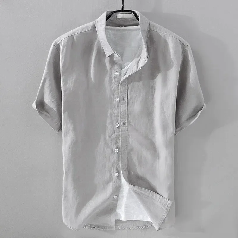 Short Sleeve Linen Shirt Men Simple Casual Retro Loose Style Youth Thin Basic Half Sleeve Cotton Linen Clothing casual short sleeved shirt linen shirt short sleeved shirt