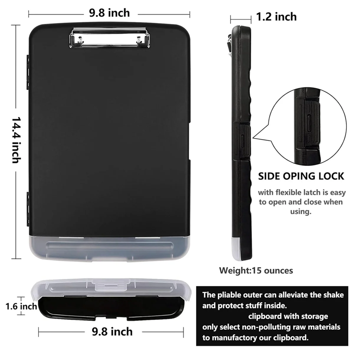 Clip Board Organizer Clipboards with Storage Nursing Clipboard Foldable File Folder Plastic Clipboard Black
