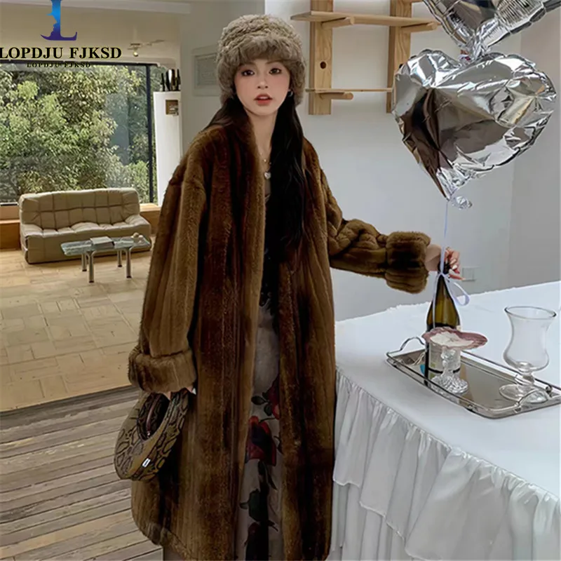 

Covered Button Faux Fur Coats for Women's,Korean Female Overcoat, Loose, Thicken Warm Long Clothes, Winter Tops, New
