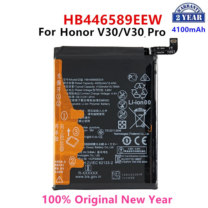 100% Оригинальный HB446589EEW 4100 мАч аккумулятор для Huawei Honor V30 V30 Pro V30Pro сменные батареи гидрогелевая пленка honor v30 хонор v30 на дисплей и заднюю крышку матовая