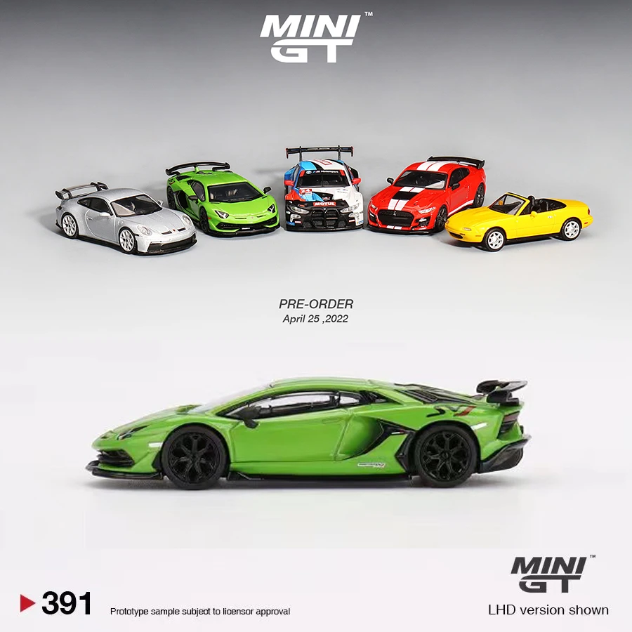 

MINI GT 1:64 Model Car LB Aventador SVJ Verde Mantis Alloy Die-Cast Super Running Car # 391-LHD