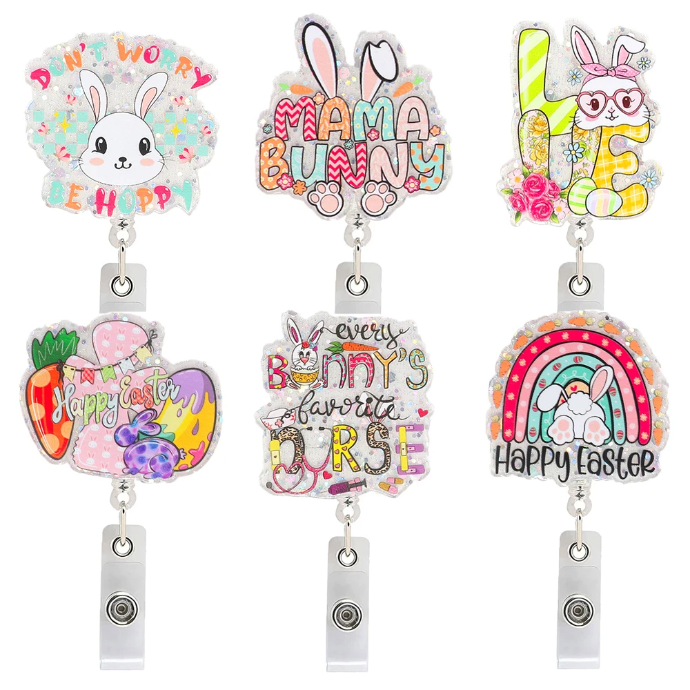 Easter Acrylic Retractable Nurse Badge Reel with Alligator Clip Glitter  Bunny Carrot Egg Cute Badge ID for Nurse Employee Gift - AliExpress