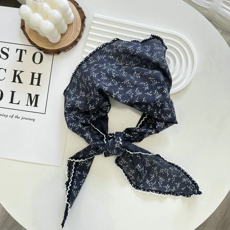 Print Flower Neck Scarf Shawl Summer Triangle Hair Head Wrap Headband Handkerchief Hair Ties Bandanas Hair Ribbon For Women 5