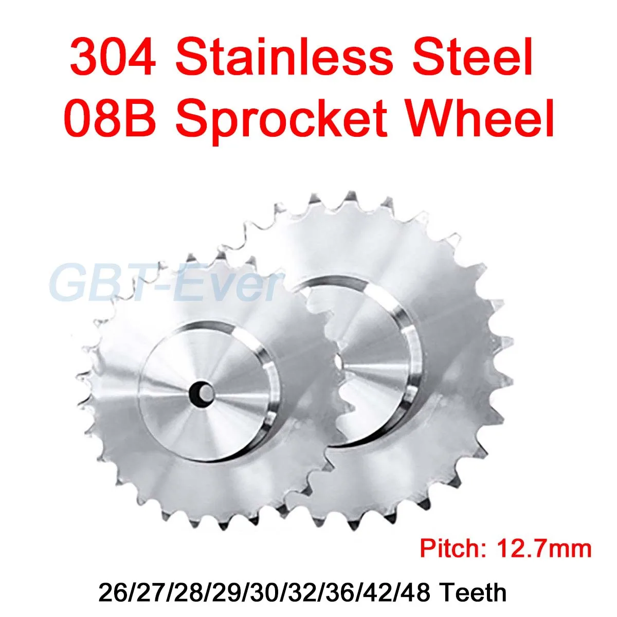 

1Pcs 26T-48T 08B Drive Sprocket Wheel for Roller Chain 26/27/28/29/30/32/36/42/48 Tooth 304 Stainless Steel Gear with Steps