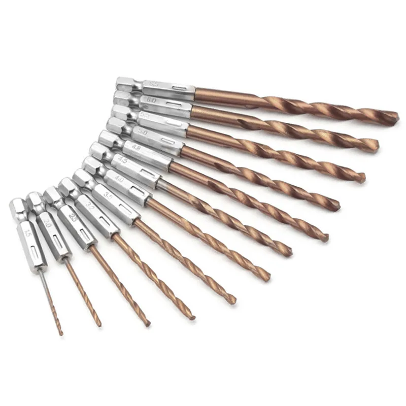 

13 шт. Шестигранная ручка высокоскоростной стальной запеченный Желтый И Титановый позолоченный спиральный сверлильный станок сверло для стальных пластин