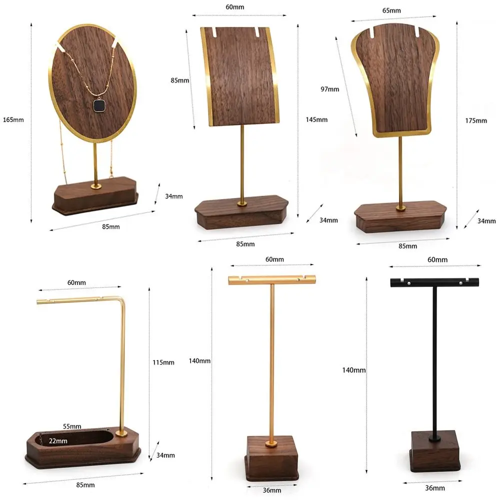 Durable Copper and Wood Jewelry Display Stand Photography Props Simple Storage Rack Display Holder Necklace
