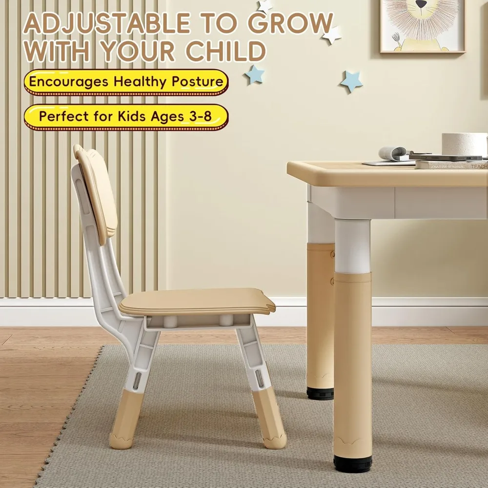 youthful table and chairs, artistic design desk and seat set, suitable for youngsters aged 3-8, 31.5" length x 23.6" width play