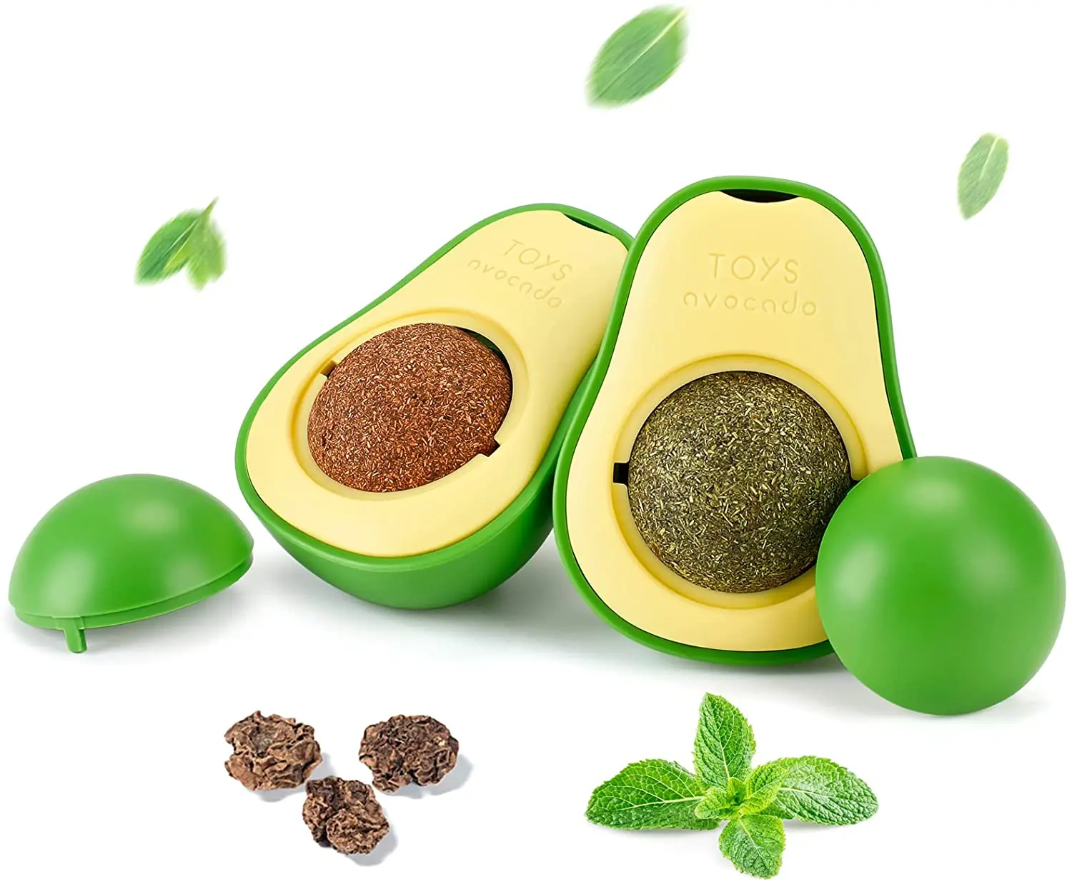 

2 Pcs Pet Toy Spin Mint Ball Avocado-shaped Catnip Ball Cat Self-hey Cat Ball Clean Teeth Stomach Edible Cat Ball Wall Toys
