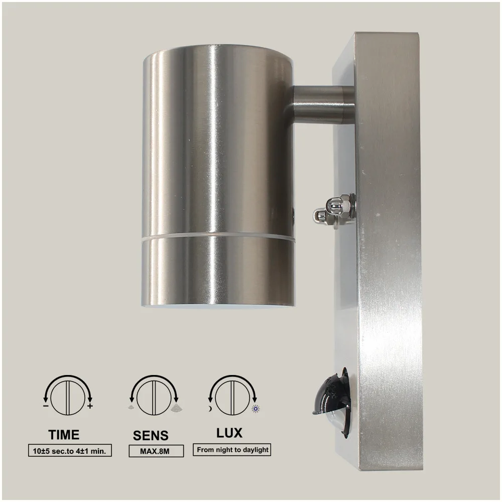 PIR Motion Sensor Outdoor LED Wall Light Stainless Steel IP44 Waterproof 220V Balcony Porch Wall Lamp GU10 Replaceable Bulb wall light outdoor porch light