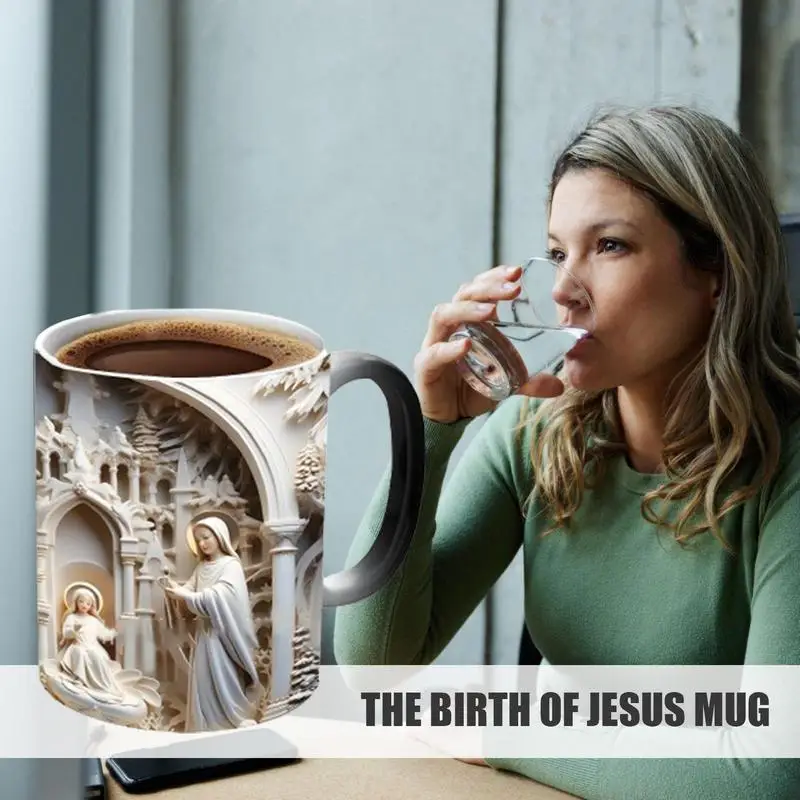 

Nativity Scene Coffee Mug 3D Heat Sensitive Coffee Mug Large-Capacity Fun Christian Nativity Gift For Adults Kids Tea Milk