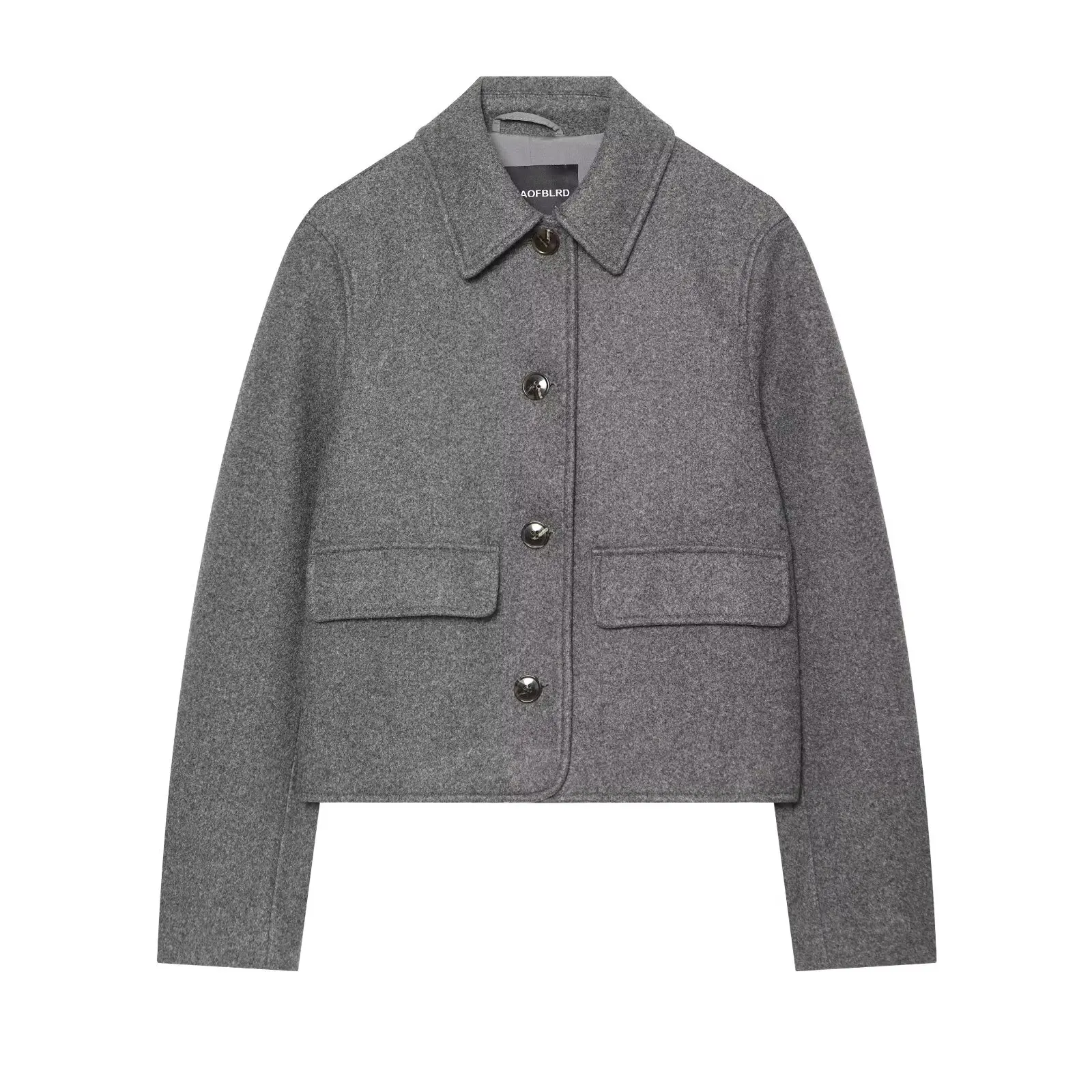 BSAY Veste Courte Élégante pour Femme de Bureau, Col Revers, Simple Boutonnage, Poches Plaquées, Coupe Ample, Couleur Unie, Manteau Court d'Automne