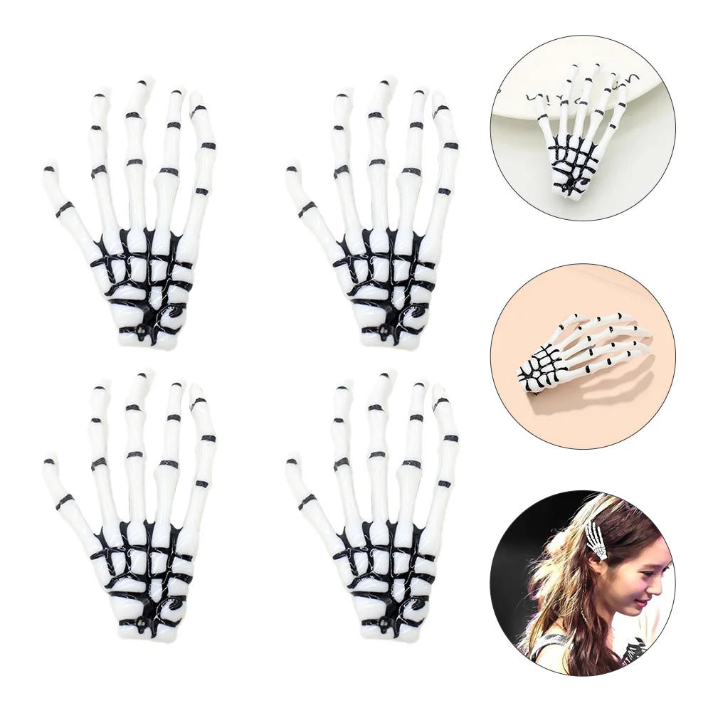 

4 Pcs Hairpin Hand Bone Clip Barrette Party Halloween Plastic Claw Clips